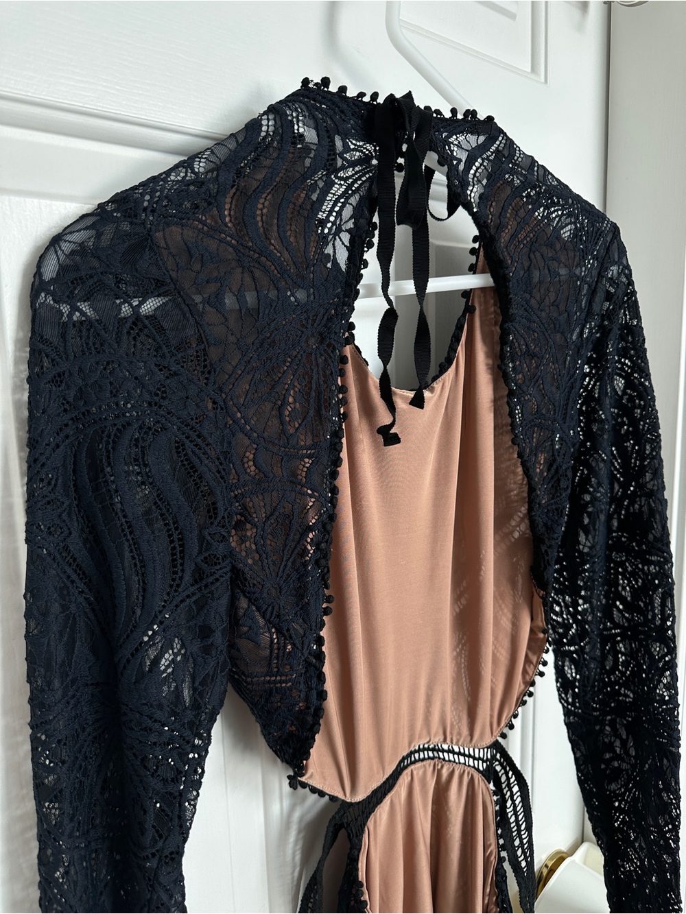 For Love & Lemons Black (Dark Navy) Lace Backless Long Sleeve Mini Dress - L - Picture 6 of 8